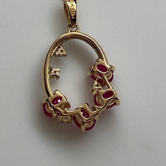 10K Yellow Gold Ruby and Diamond Cluster Pendant with Chain Natural Gemstones - Picture 8 of 16